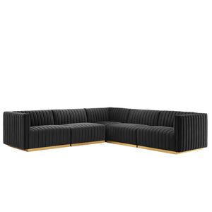 Modway Furniture Conjure Channel Tufted Performance Velvet 5-Piece Sectional XRXT Gold Black EEI-5850-GLD-BLK