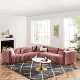 Modway Furniture Conjure Channel Tufted Performance Velvet 5-Piece Sectional XRXT Gold Dusty Rose EEI-5850-GLD-DUS