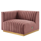 Modway Furniture Conjure Channel Tufted Performance Velvet 5-Piece Sectional XRXT Gold Dusty Rose EEI-5850-GLD-DUS