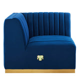 Modway Furniture Conjure Channel Tufted Performance Velvet 6-Piece U-Shaped Sectional XRXT Gold Navy EEI-5851-GLD-NAV