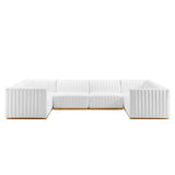 Modway Furniture Conjure Channel Tufted Performance Velvet 6-Piece U-Shaped Sectional XRXT Gold White EEI-5851-GLD-WHI