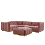 Modway Furniture Conjure Channel Tufted Performance Velvet 5-Piece Sectional XRXT Gold Dusty Rose EEI-5852-GLD-DUS
