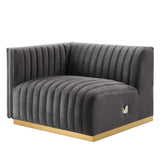 Modway Furniture Conjure Channel Tufted Performance Velvet 5-Piece Sectional XRXT Gold Gray EEI-5852-GLD-GRY