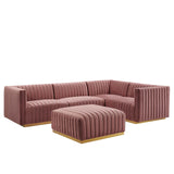 Modway Furniture Conjure Channel Tufted Performance Velvet 5-Piece Sectional XRXT Gold Dusty Rose EEI-5853-GLD-DUS