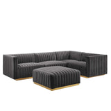 Modway Furniture Conjure Channel Tufted Performance Velvet 5-Piece Sectional XRXT Gold Gray EEI-5853-GLD-GRY
