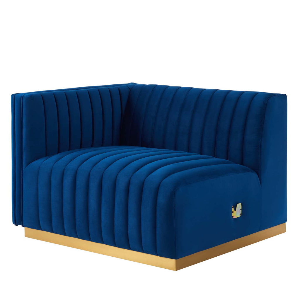 Modway Furniture Conjure Channel Tufted Performance Velvet 5-Piece Sectional XRXT Gold Navy EEI-5853-GLD-NAV