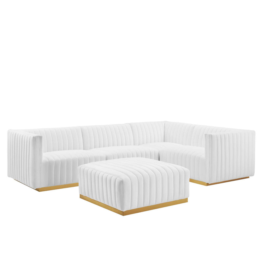 Modway Furniture Conjure Channel Tufted Performance Velvet 5-Piece Sectional XRXT Gold White EEI-5853-GLD-WHI