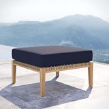 Modway Furniture Clearwater Outdoor Patio Teak Wood Ottoman 0423 Gray Navy EEI-5854-GRY-NAV