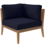 Modway Furniture Clearwater Outdoor Patio Teak Wood Corner Chair 0423 Gray Navy EEI-5855-GRY-NAV