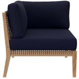 Modway Furniture Clearwater Outdoor Patio Teak Wood Corner Chair 0423 Gray Navy EEI-5855-GRY-NAV