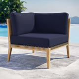 Modway Furniture Clearwater Outdoor Patio Teak Wood Corner Chair 0423 Gray Navy EEI-5855-GRY-NAV