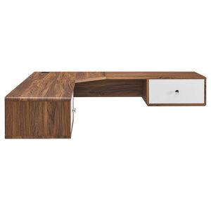 Modway Furniture Transmit 55" Wall Mount Corner Wood Office Desk XRXT Walnut White EEI-5863-WAL-WHI