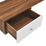 Modway Furniture Transmit 55" Wall Mount Corner Wood Office Desk XRXT Walnut White EEI-5863-WAL-WHI