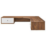 Modway Furniture Transmit 55" Wall Mount Corner Wood Office Desk XRXT Walnut White EEI-5863-WAL-WHI