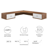 Modway Furniture Transmit 55" Wall Mount Corner Wood Office Desk XRXT Walnut White EEI-5863-WAL-WHI