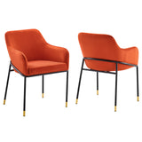 Jovi Performance Velvet Dining Armchair Set of 2 Black Orange EEI-6026-BLK-ORA