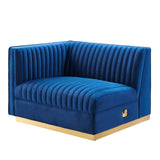 Modway Furniture Sanguine Channel Tufted Performance Velvet Modular Sectional Sofa Left-Arm Chair XRXT Navy EEI-6031-NAV