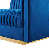 Modway Furniture Sanguine Channel Tufted Performance Velvet Modular Sectional Sofa Right-Arm Chair XRXT Navy Blue EEI-6032-NAV