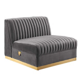 Modway Furniture Sanguine Channel Tufted Performance Velvet Modular Sectional Sofa Armless Chair XRXT Gray EEI-6033-GRY