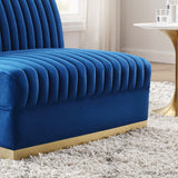 Modway Furniture Sanguine Channel Tufted Performance Velvet Modular Sectional Sofa Armless Chair XRXT Navy Blue EEI-6033-NAV
