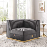 Modway Furniture Sanguine Channel Tufted Performance Velvet Modular Sectional Sofa Left Corner Chair XRXT Gray EEI-6034-GRY