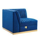 Modway Furniture Sanguine Channel Tufted Performance Velvet Modular Sectional Sofa Left Corner Chair XRXT Navy Blue EEI-6034-NAV