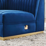 Modway Furniture Sanguine Channel Tufted Performance Velvet Modular Sectional Sofa Left Corner Chair XRXT Navy Blue EEI-6034-NAV