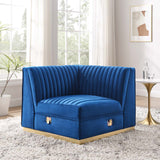 Modway Furniture Sanguine Channel Tufted Performance Velvet Modular Sectional Sofa Left Corner Chair XRXT Navy Blue EEI-6034-NAV