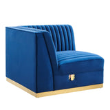 Modway Furniture Sanguine Channel Tufted Performance Velvet Modular Sectional Sofa Right Corner Chair XRXT Navy Blue EEI-6035-NAV