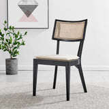 Modway Furniture Caledonia Wood Dining Chair Set of 2 XRXT Black Beige EEI-6080-BLK-BEI