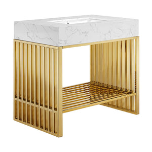 Modway Furniture Gridiron 36" Bathroom Vanity 0423 White Gold EEI-6107-WHI-GLD