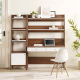 Modway Furniture Bixby 2-Piece Wood Office Desk and Bookshelf 0423 Walnut White EEI-6111-WAL-WHI