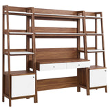 Modway Furniture Bixby 3-Piece Wood Office Desk and Bookshelf 0423 Walnut White EEI-6114-WAL-WHI