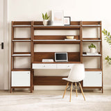 Modway Furniture Bixby 3-Piece Wood Office Desk and Bookshelf 0423 Walnut White EEI-6114-WAL-WHI