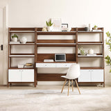 Modway Furniture Bixby 3-Piece Wood Office Desk and Bookshelf 0423 Walnut White EEI-6115-WAL-WHI