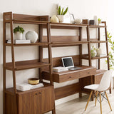 Modway Furniture Bixby 3-Piece Wood Office Desk and Bookshelf 0423 Walnut EEI-6115-WAL