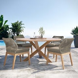 Modway Furniture Wellspring 5-Piece Outdoor Patio Teak Wood Dining Set 0423 Light Gray Greige EEI-6118-LGR-GRG