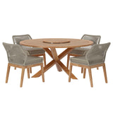 Modway Furniture Wellspring 5-Piece Outdoor Patio Teak Wood Dining Set 0423 Light Gray Greige EEI-6118-LGR-GRG