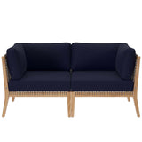 Modway Furniture Clearwater Outdoor Patio Teak Wood Loveseat 0423 Gray Navy EEI-6119-GRY-NAV