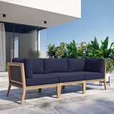 Modway Furniture Clearwater Outdoor Patio Teak Wood Sofa 0423 Gray Navy EEI-6120-GRY-NAV