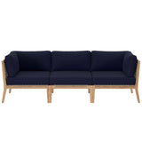 Modway Furniture Clearwater Outdoor Patio Teak Wood Sofa 0423 Gray Navy EEI-6120-GRY-NAV
