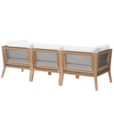 Modway Furniture Clearwater Outdoor Patio Teak Wood Sofa 0423 Gray White EEI-6120-GRY-WHI