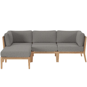 Modway Furniture Clearwater Outdoor Patio Teak Wood 4-Piece Sectional Sofa 0423 Gray Graphite EEI-6121-GRY-GPH