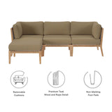 Modway Furniture Clearwater Outdoor Patio Teak Wood 4-Piece Sectional Sofa 0423 Gray Light Brown EEI-6121-GRY-LBR