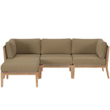 Modway Furniture Clearwater Outdoor Patio Teak Wood 4-Piece Sectional Sofa 0423 Gray Light Brown EEI-6121-GRY-LBR