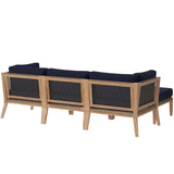 Modway Furniture Clearwater Outdoor Patio Teak Wood 4-Piece Sectional Sofa 0423 Gray Navy EEI-6121-GRY-NAV