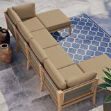Modway Furniture Clearwater Outdoor Patio Teak Wood 6-Piece Sectional Sofa 0423 Gray Light Brown EEI-6122-GRY-LBR