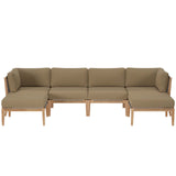 Modway Furniture Clearwater Outdoor Patio Teak Wood 6-Piece Sectional Sofa 0423 Gray Light Brown EEI-6122-GRY-LBR