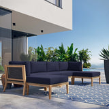 Modway Furniture Clearwater Outdoor Patio Teak Wood 6-Piece Sectional Sofa 0423 Gray Navy EEI-6122-GRY-NAV