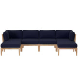 Modway Furniture Clearwater Outdoor Patio Teak Wood 6-Piece Sectional Sofa 0423 Gray Navy EEI-6122-GRY-NAV